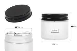 Pot en verre dépoli transparent de 60 ml avec bouchon en aluminium noir et doublure intérieure-2