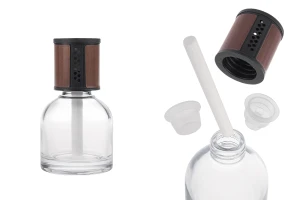 Flacone in vetro trasparente da 100 ml - deodorante per auto con tappo marrone/nero, tappo e bastoncino di cotone-immagine_prodotto