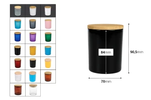 Βάζο γυάλινο 200 ml με bamboo καπάκι και λάστιχο για κερί-εικόνα_διαστάσεις