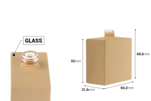 Glass perfume bottle 50 ml (15/400) in rectangular shape and in rubber beige color-image_dimensions