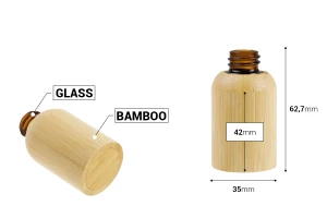 Shishe qelqi për vajra esencialë 10 ml me grykë PP18 dhe veshje bambu      -imazh_dimensione