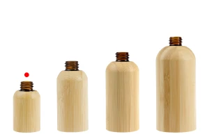 Shishe qelqi për vajra esencialë 10 ml me grykë PP18 dhe veshje bambu      -imazh_grup