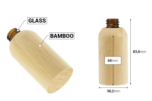 Flacone in vetro per oli essenziali da 30 ml con beccuccio PP18 e rivestimento in bambù-dimensioni_immagine