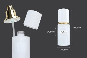 Γυάλινο μπουκάλι 30 ml πολυτελείας σε λευκό ματ χρώμα με καπάκι και χρυσή αντλία κρέμας-2