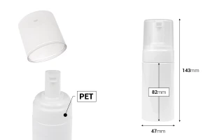 Shishe plastike (PET) e bardhë 100 ml me pompë të bardhë për shkumë (foam) dhe kapak     -imazh_dimensione