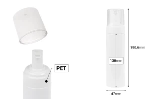 Shishe plastike (PET) e bardhë 200 ml me pompë të bardhë për shkumë (foam) dhe kapak     -imazh_dimensione