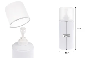 Plastic (HDPE) white bottle 500 ml with cream pump and transparent cap with silver stripe-image_dimensions