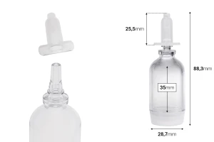 Flacon jetable transparent de 15 ml avec bouchon-photo_dimensions
