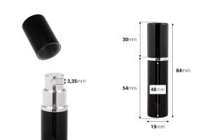 Μπουκαλάκι με σπρέι για αρώματα 5 ml γυάλινο μέσα σε αλουμινένια θήκη σε διάφορα χρώματα-εικόνα_διαστάσεις