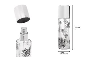 Flacon de parfum de 30 ml avec bouchon argenté et vaporisateur (PP 15)-photo_dimensions