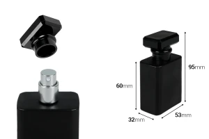 Flacone di profumo in vetro nero da 50 ml con pompa spray e tappo-dimensioni_immagine