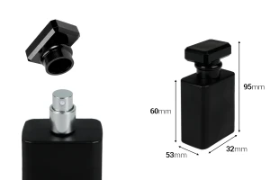 Shishe parfumi prej qelqi 50 ml në ngjyrë të zezë me sprej dhe kapak-imazh_dimensione