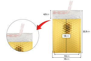 Φάκελοι με φυσαλίεδες αέρα 13x18 cm σε ασημί ή χρυσό γυαλιστερό χρώμα - 10 τμχ-εικόνα_διαστάσεις