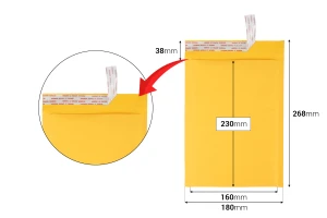 Busta in aeroplast 160x230 mm con chiusura autoadesiva e rivestimento interno a bolle d'aria.-dimensioni_immagine
