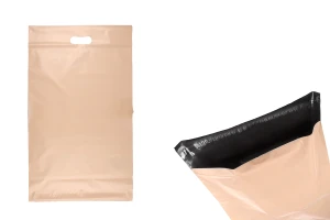 Busta per spedizione 350x450 mm beige in PE impermeabile con chiusura autoadesiva e maniglia - 100 pezzi-1