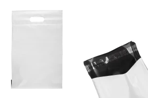 Pochette d'expédition 260x330 mm en PE blanc imperméable avec fermeture autocollante et poignée - 100 pièces-1