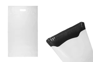 Busta per spedizione 350x450 mm in PE bianco impermeabile con chiusura autoadesiva e maniglia - 100 pezzi-1