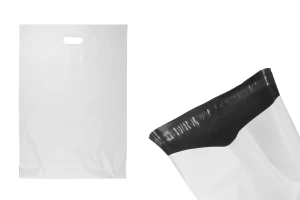 Busta per spedizione 400x500 mm in PE bianco impermeabile con chiusura autoadesiva e maniglia - 100 pezzi-1