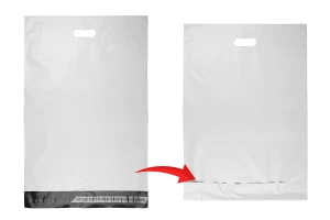 Busta per spedizione 400x500 mm in PE bianco impermeabile con chiusura autoadesiva e maniglia - 100 pezzi-6