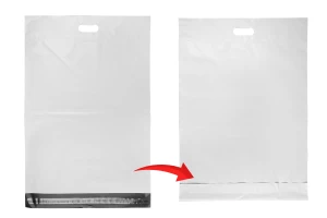 Σακούλες μεταφορών courier 450x550 mm λευκές αδιάβροχες PE με αυτοκόλλητο κλείσιμο και χειρολαβή - 100 τμχ-5