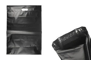 Pochette d'expédition 400x500 mm noire imperméable en PE avec fermeture autocollante et poignée – 100 pièces-1