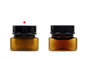 Vasetto quadrato in plastica ambrata da 30 ml con guarnizione e coperchio in plastica.-gruppo_immagini