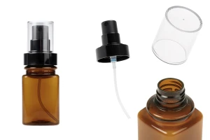 Plastic caramel bottle 100 ml square with black spray and transparent cap-image_product