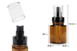 Plastic caramel bottle 100 ml square with black spray and transparent cap-image_dimensions