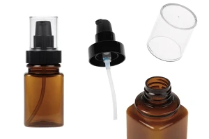 Bouteille en plastique ambré de 100 ml avec pompe à crème noire et bouchon transparent-photo_produit