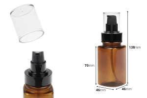 Bouteille en plastique ambré de 120 ml avec pompe à crème noire et bouchon transparent-photo_dimensions