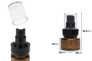 Πλαστικό καραμελέ μπουκάλι 30 ml τετράγωνο με μαύρο σπρέι και διάφανο καπάκι-εικόνα_διαστάσεις