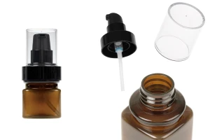 Bouteille en plastique ambré de 30 ml avec pompe à crème noire et bouchon transparent-photo_produit