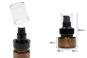 Bouteille en plastique ambré de 30 ml avec pompe à crème noire et bouchon transparent-photo_dimensions