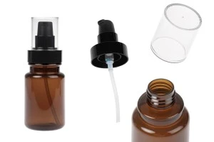 Bouteille cylindrique en plastique de 100 ml avec pompe à crème noire et bouchon transparent-photo_produit