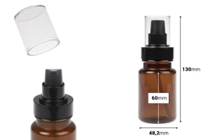 Bouteille cylindrique en plastique de 100 ml avec pompe à crème noire et bouchon transparent-photo_dimensions