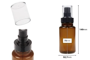 Πλαστικό καραμελέ μπουκάλι 160 ml κυλινδρικό με μαύρο σπρέι και διάφανο καπάκι-εικόνα_διαστάσεις