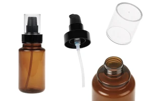 Bouteille cylindrique en plastique de 160 ml avec pompe à crème noire et bouchon transparent-photo_produit