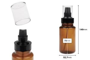 Bouteille cylindrique en plastique de 160 ml avec pompe à crème noire et bouchon transparent-photo_dimensions