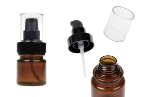 Bouteille cylindrique en plastique de 40 ml avec pompe à crème noire et bouchon transparent.-photo_produit