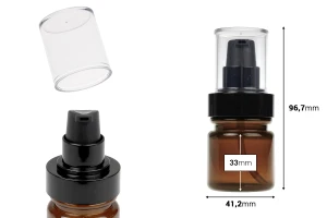 Bouteille cylindrique en plastique de 40 ml avec pompe à crème noire et bouchon transparent.-photo_dimensions