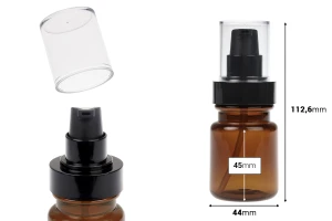 Bouteille cylindrique en plastique de 60 ml avec pompe à crème noire et bouchon transparent-photo_dimensions