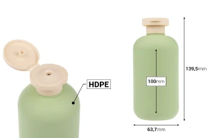 Πλαστικό μπουκάλι (HDPE) 300 ml με flip top καπάκι για σαμπουάν - αφρόλουτρο και λοσιόν-εικόνα_διαστάσεις