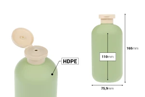 Πλαστικό μπουκάλι (HDPE) 500 ml με flip top καπάκι για σαμπουάν - αφρόλουτρο και λοσιόν-εικόνα_διαστάσεις