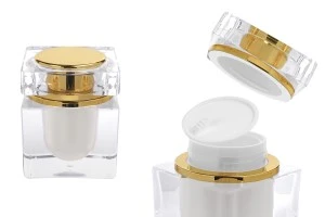 Ακρυλικό βαζάκι πολυτελείας 50 ml με χρυσό καπάκι και πλαστικό παρέμβυσμα-1