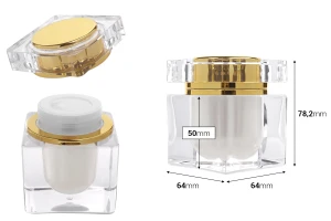 Ακρυλικό βαζάκι πολυτελείας 50 ml με χρυσό καπάκι και πλαστικό παρέμβυσμα-2