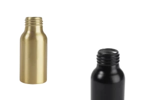 Μπουκάλι αλουμινίου 50 ml PP24 σε χρυσό και μαύρο χρώμα -1