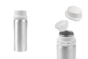 100 ml aluminum bottle for storing essence, perfumes and alcoholic solutions with stopper and plastic white safety cap-1