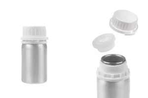 50 ml aluminum bottle for storing essence, perfumes and alcoholic solutions with stopper and plastic white safety cap-1