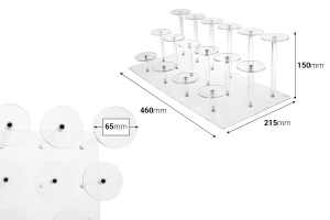 Ακρυλικό διάφανο σταντ προβολής προϊόντων 460x215x150 mm (διάμετρος κάθε βάσης 65 mm) - 16 θέσεις-εικόνα_διαστάσεις