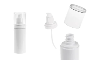 Plastic (PET) white bottle 100 ml with cream pump and transparent cap-image_product